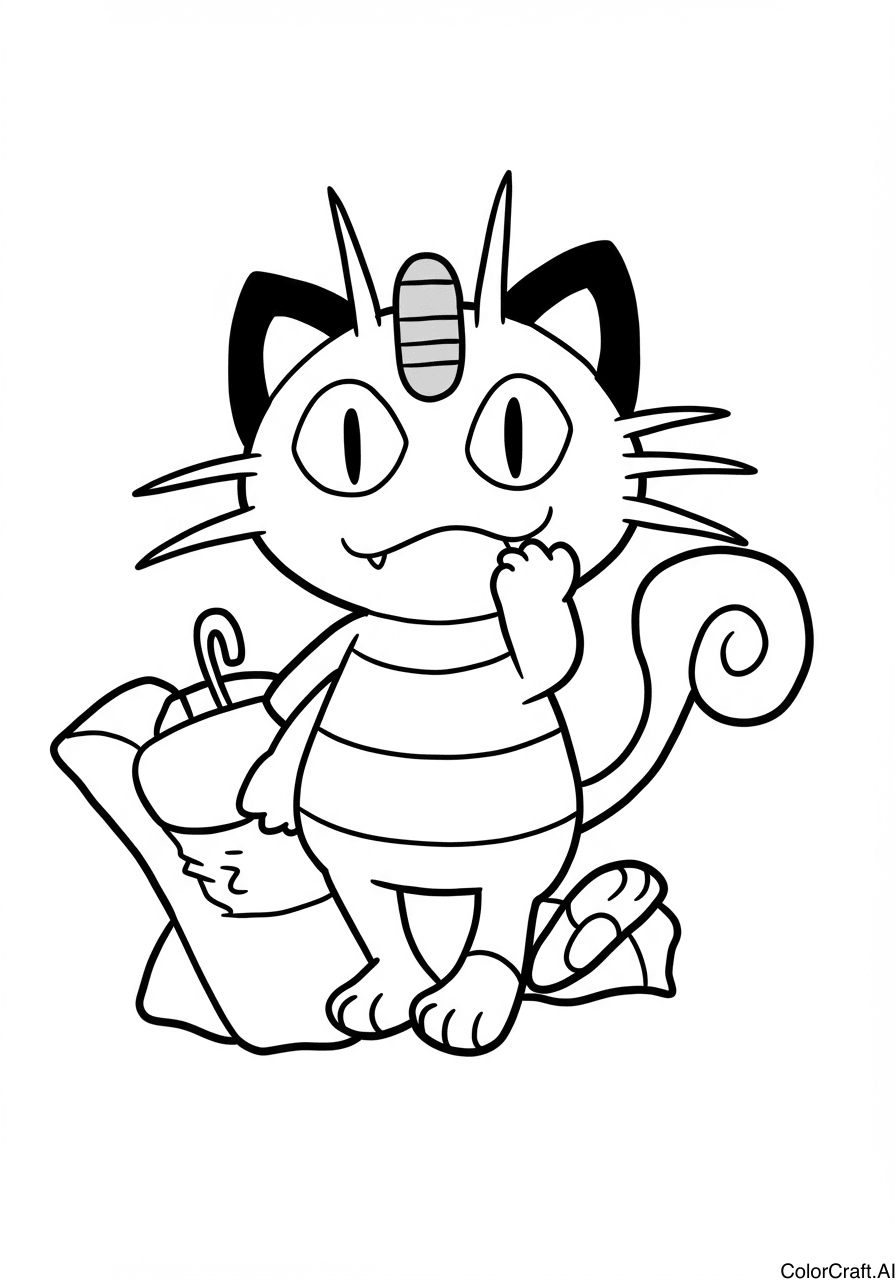 A coloring page of Meowth
