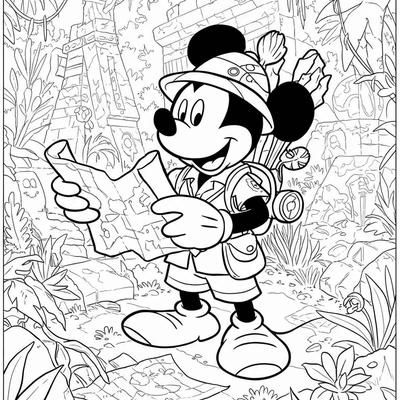 A coloring page for the Mickey Mouse Adventure Explorer category