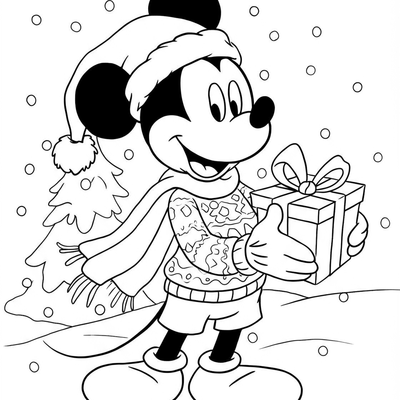 A coloring page for the Mickey Mouse Holiday Cheer category