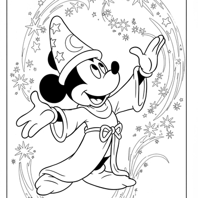 A coloring page for the Mickey Mouse Sorcerer category