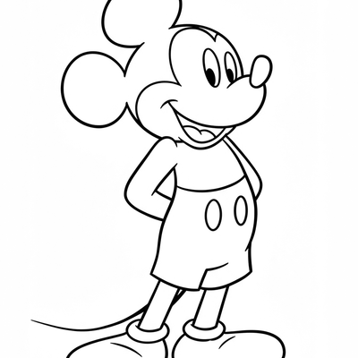A coloring page for the Mickey Mouse Standing Simple category