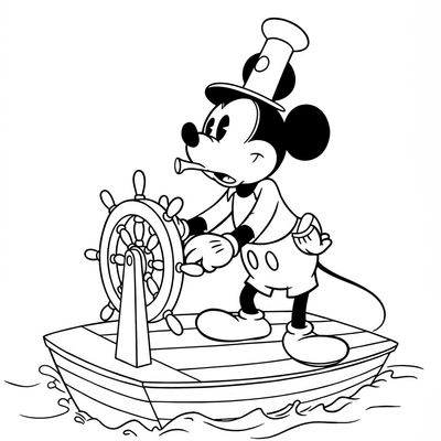 A coloring page for the Mickey Mouse Steamboat Willie category