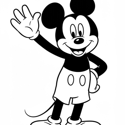 A coloring page for the Mickey Mouse Waving Simple category