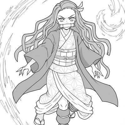 A coloring page for the Nezuko Kamado Demon Form category