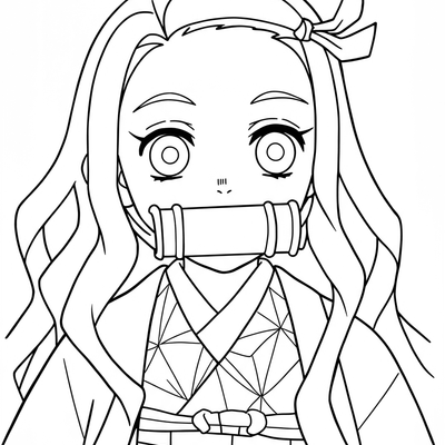 A coloring page for the Nezuko Head Simple category