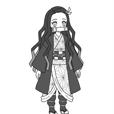 A coloring page for the Nezuko Kamado Simple category