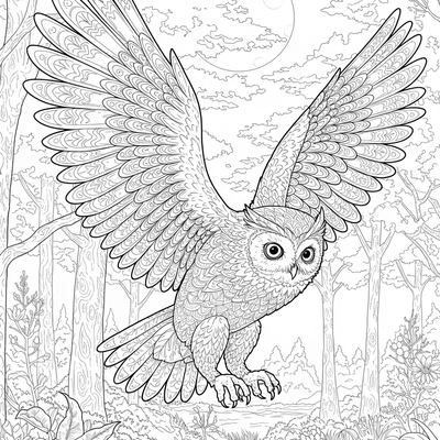 A coloring page for the Owl in Flight Night category