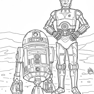 A coloring page for the R2-D2 and C-3PO Friends category