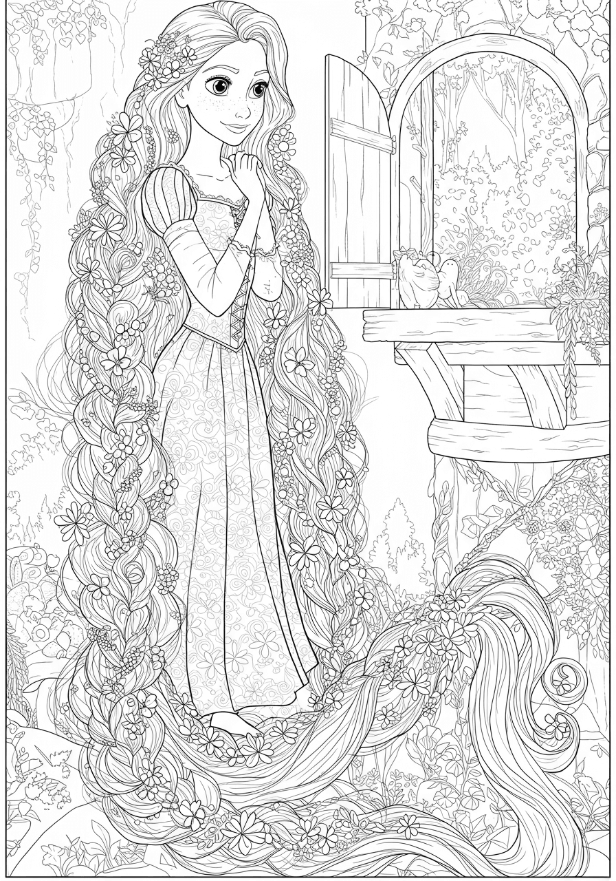 Rapunzel in tower with long hair