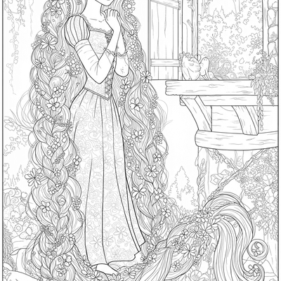A coloring page for the Rapunzel Long Hair Tower category