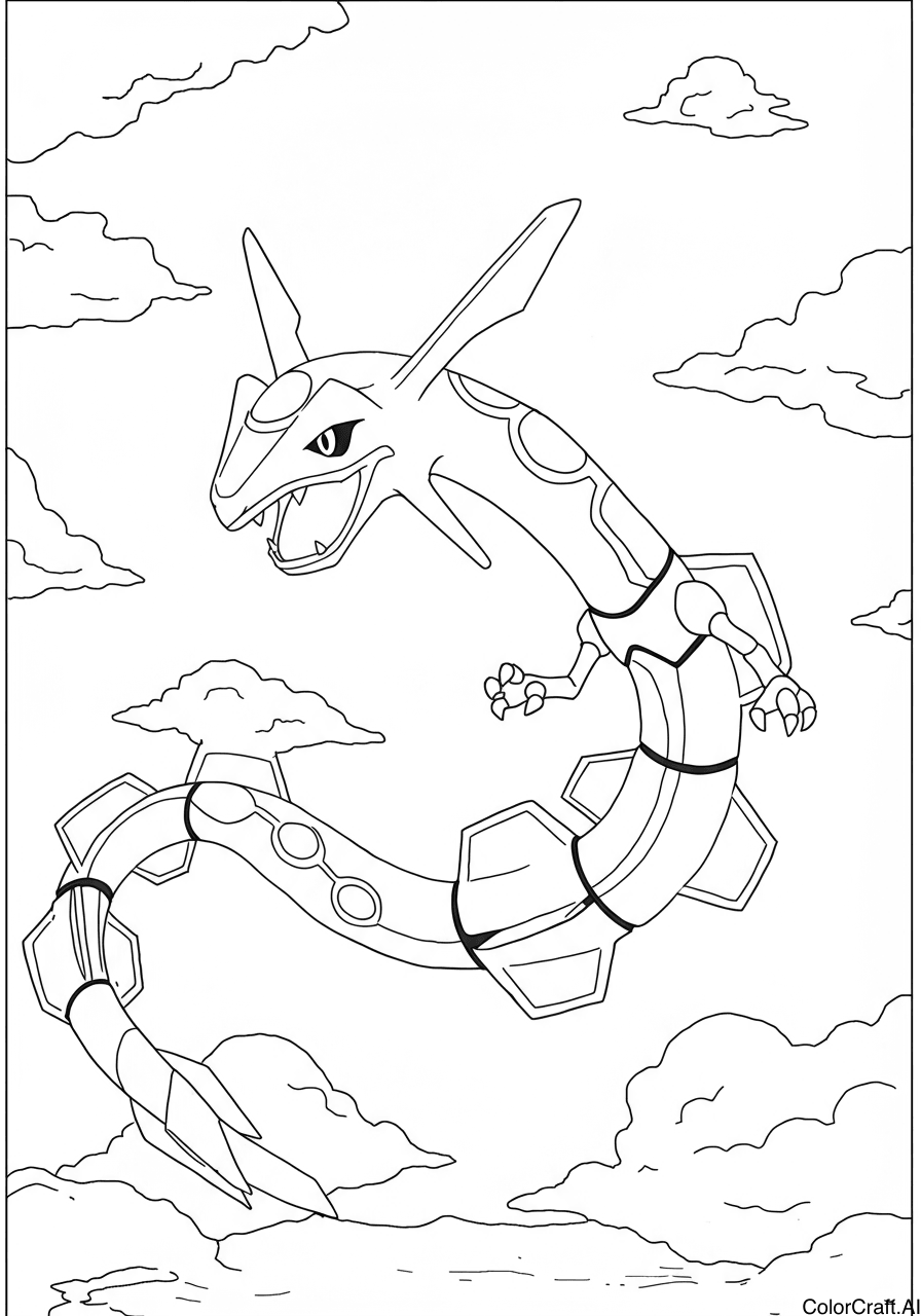 A coloring page of Rayquaza