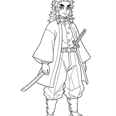 A coloring page for the Rengoku Kyojuro Simple category