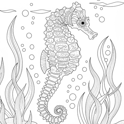 A coloring page for the Seahorse Underwater Dance category