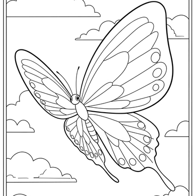 A coloring page for the Simple Butterfly Flying category