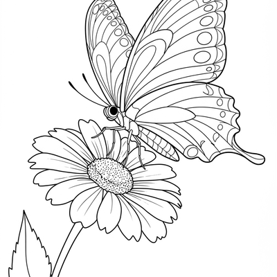 A coloring page for the Simple Butterfly on Flower (Front) category