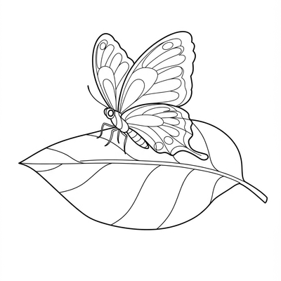 A coloring page for the Simple Butterfly on Leaf category