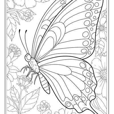 A coloring page for the Simple Butterfly Side View category