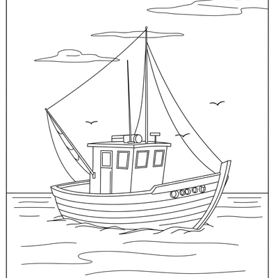 A coloring page for the Simple Fishing Boat category