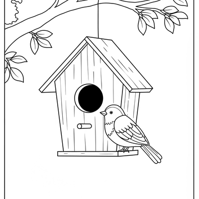 A coloring page for the Simple Birdhouse category