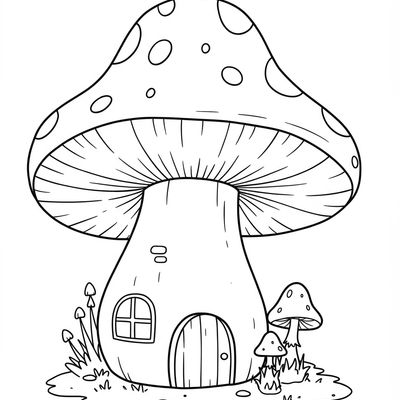 A coloring page for the Simple Mushroom House category