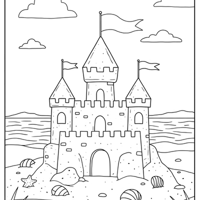 A coloring page for the Simple Sandcastle category