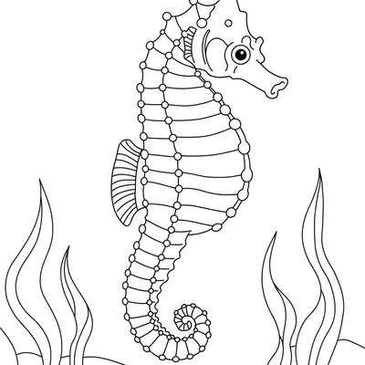 A coloring page for the Simple Seahorse category