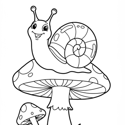A coloring page for the Simple Snail on Mushroom category