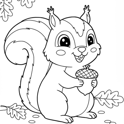A coloring page for the Squirrel with Acorn Simple category