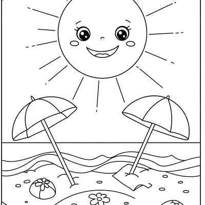 A coloring page for the Simple Sun on Beach category