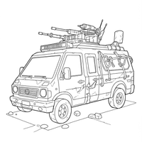 A coloring page for the Turtle Van Side View Simple category