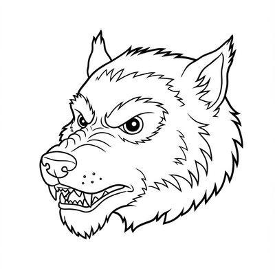 A coloring page for the Simple Werewolf Head category