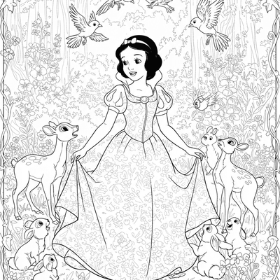 A coloring page for the Snow White Forest Friends category