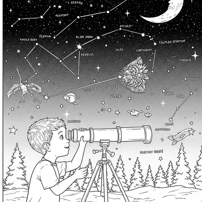 A coloring page for the Starry Night Sky Telescope category