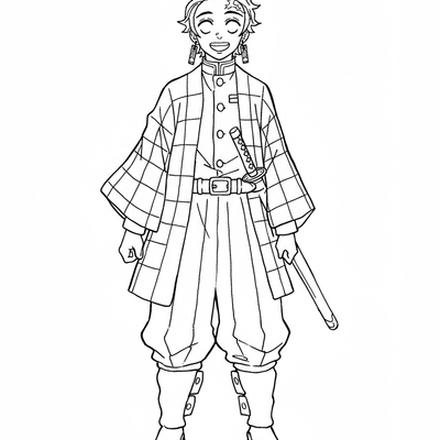 A coloring page for the Tanjiro Kamado Simple category