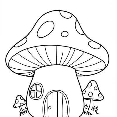 A coloring page for the Toddler Mushroom House category