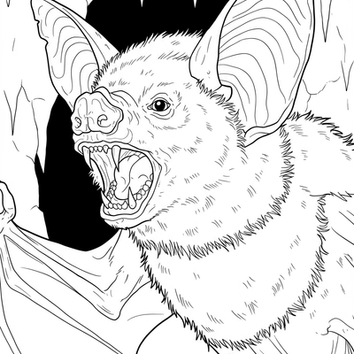 A coloring page for the Vampire Bat Close-Up category