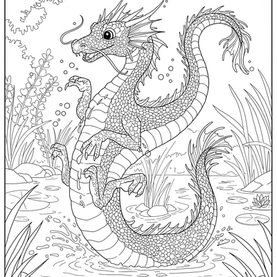A coloring page for the Water Dragon Playful category