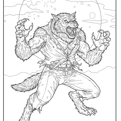 A coloring page for the Werewolf Transformation Scene category