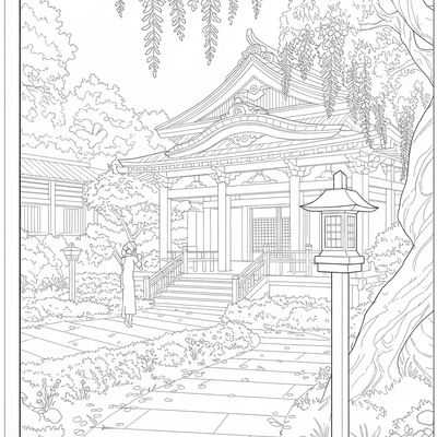 A coloring page for the Wisteria Flower Estate category