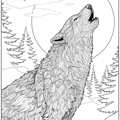 A coloring page for the Wolf Howling at Moon category