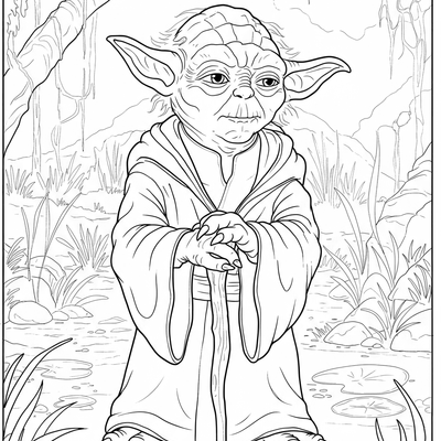 A coloring page for the Yoda Wise Jedi Master category