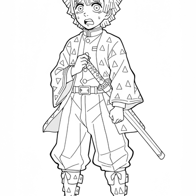 A coloring page for the Zenitsu Agatsuma Simple category