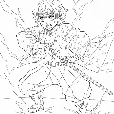 A coloring page for the Zenitsu Agatsuma Thunderclap category