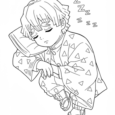 A coloring page for the Zenitsu Sleeping Simple category