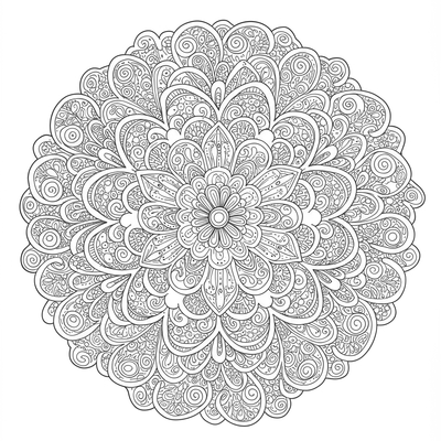 A coloring page for the Zentangle Mandala Swirl category