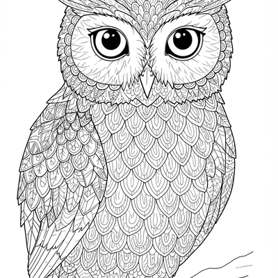 A coloring page for the Zentangle Animal Portrait (Owl) category
