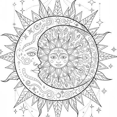 A coloring page for the Zentangle Sun and Moon category