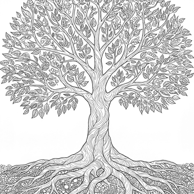 A coloring page for the Zentangle Tree of Life category