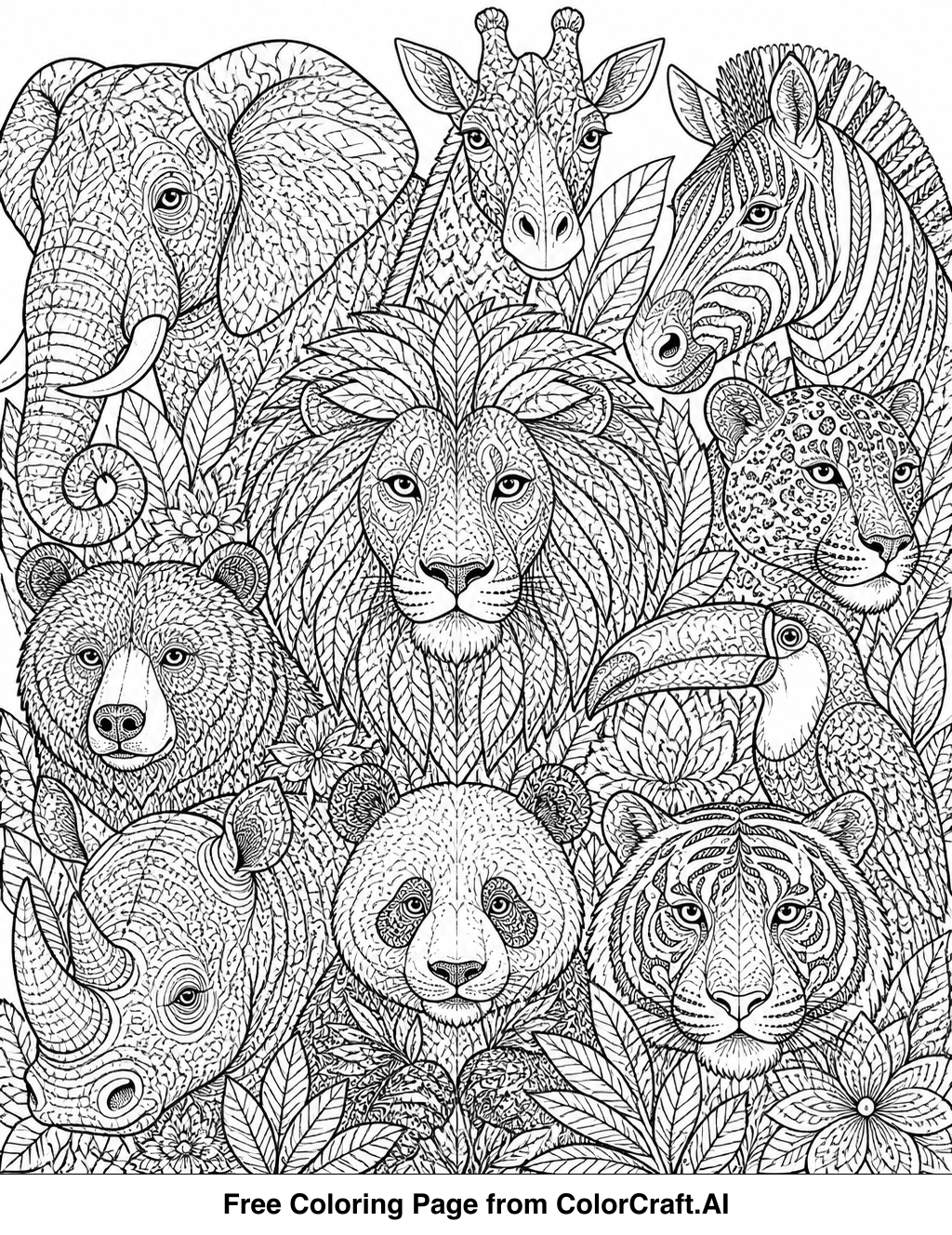 Intricate zentangle line drawing of a majestic lion's head with detailed patterns.