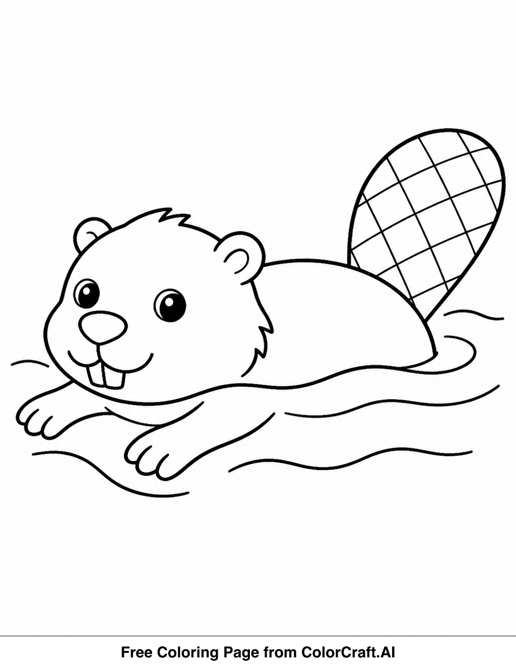 Line drawing of a simple beaver swimming in water, perfect for coloring.